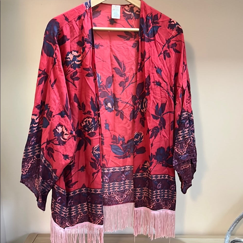 Floral Kimono with Fringe OS